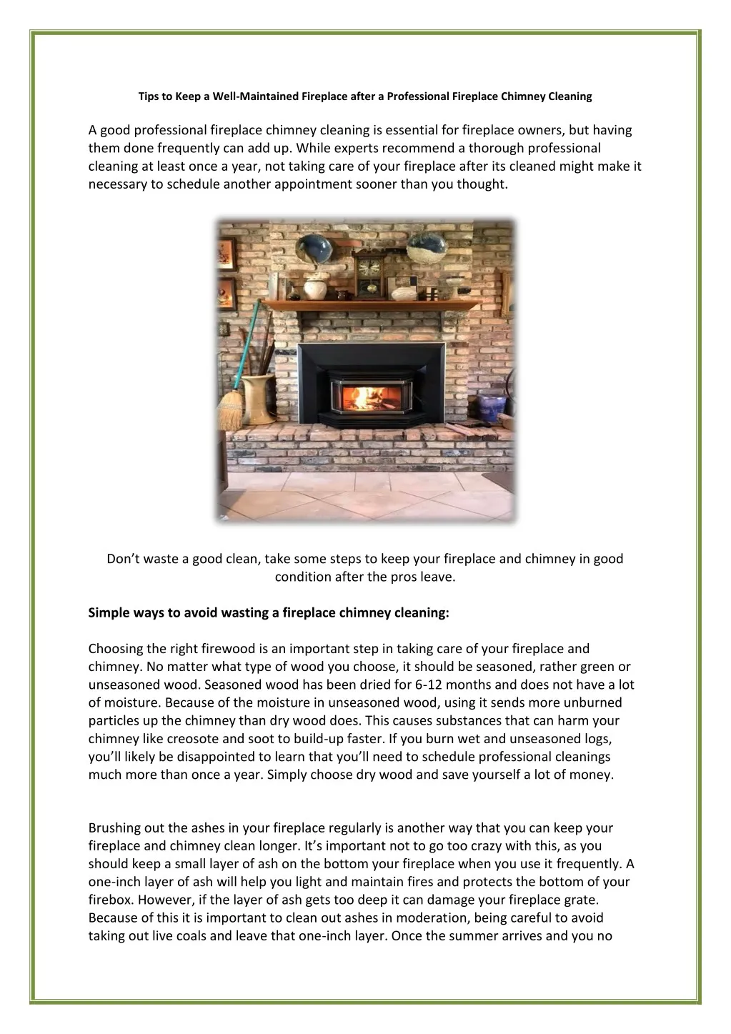 tips to keep a well maintained fireplace after