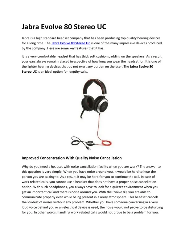 Jabra Evolve 80 Stereo UC - Corded Headset