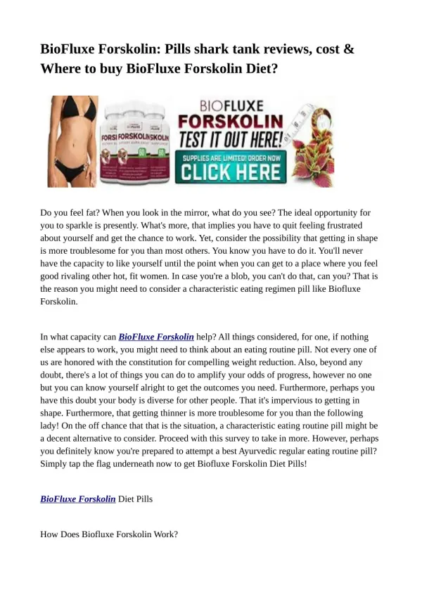 BioFluxe Forskolin: Pills shark tank reviews, cost & Where to buy BioFluxe Forskolin Diet?