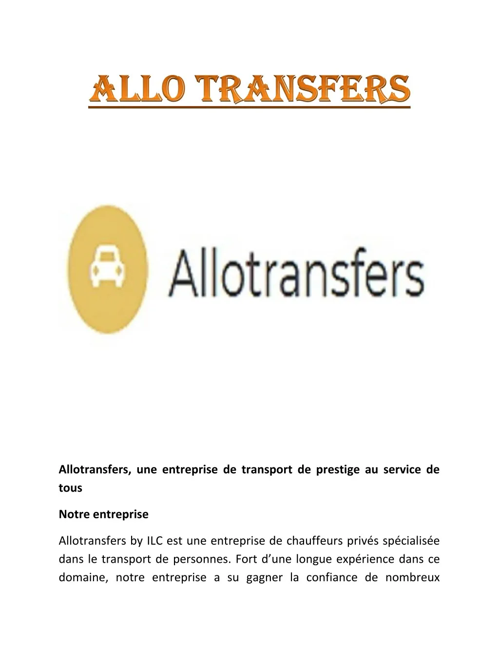 allotransfers une entreprise de transport