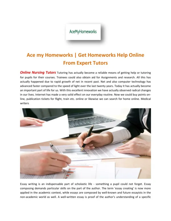 Ace my Homeworks | Get Homeworks Help Online From Expert Tutors