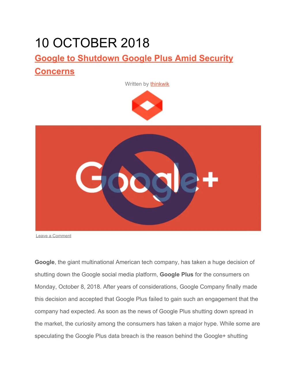 10 october 2018 google to shutdown google plus