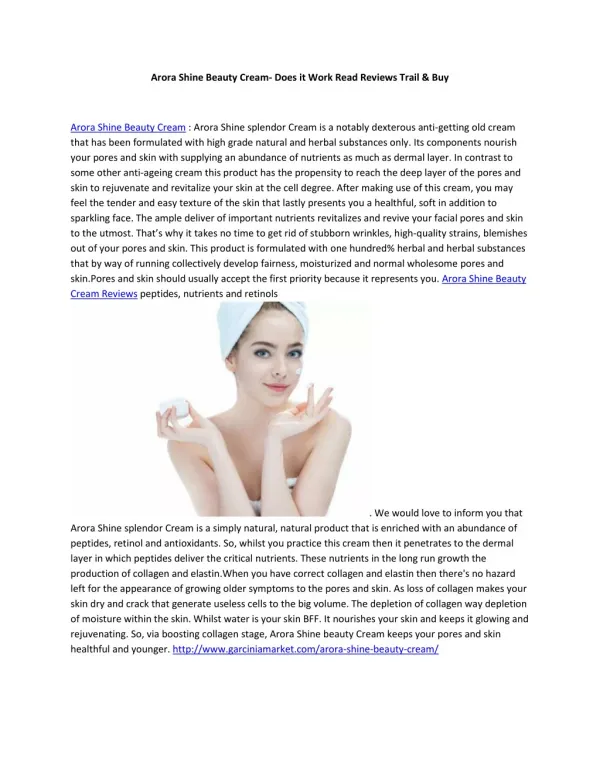 Arora Shine Beauty Cream Anti Aging Face Cream