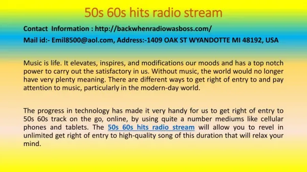 Here Is What You Should Do For Your 50s 60s hits radio stream