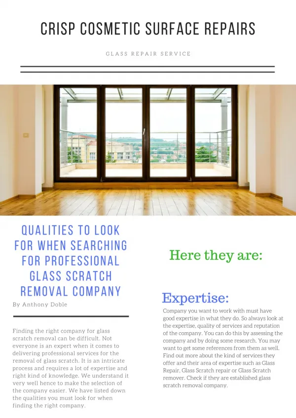 Qualities to look for when searching for professional glass scratch Removal Company