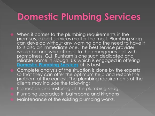 Domestic Plumbing Services