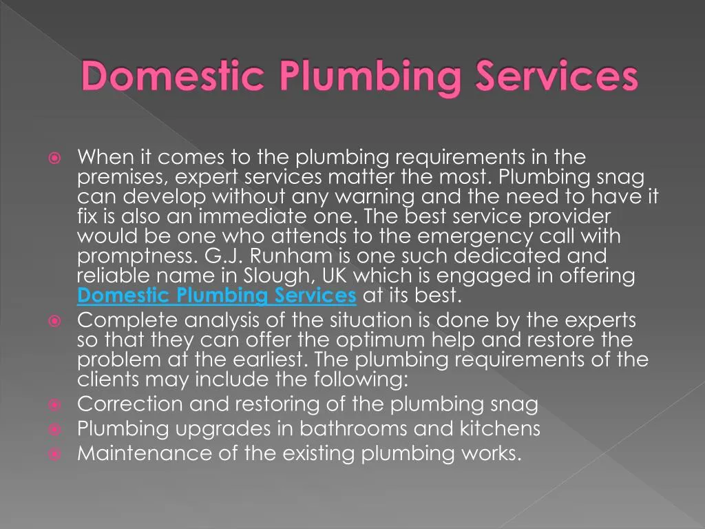 domestic plumbing services