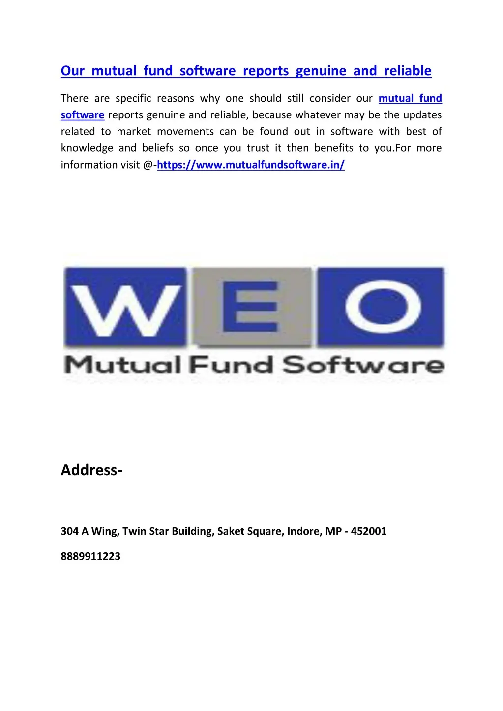 our mutual fund software reports genuine