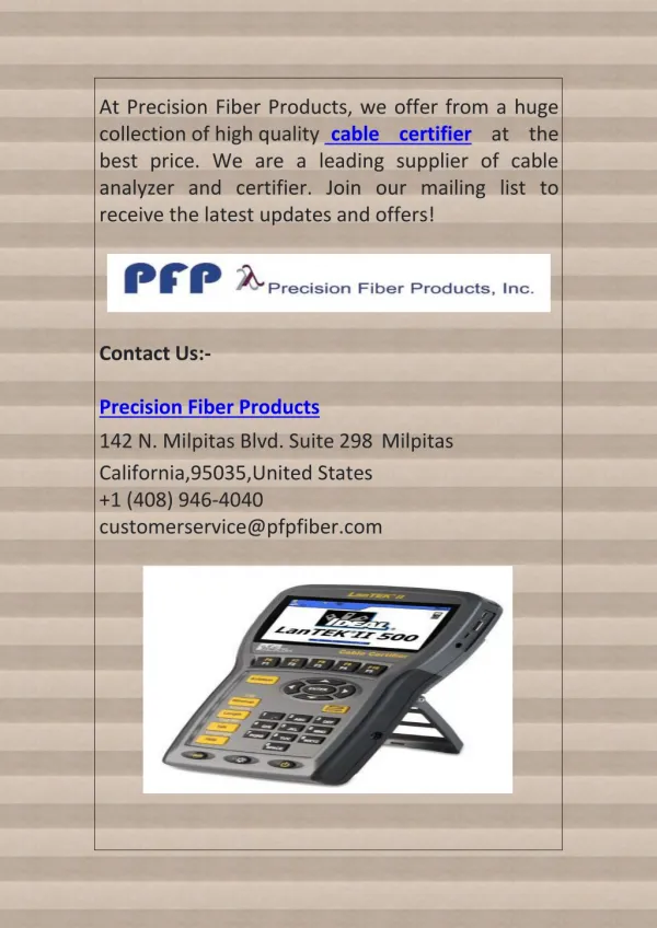 Top Quality Cable Certifier at Best Price