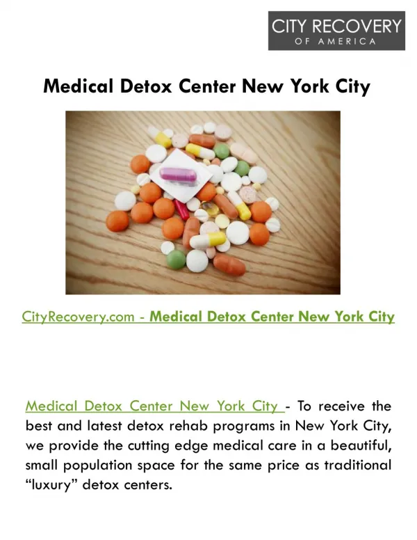 Medical Detox Center New York City - CityRecovery