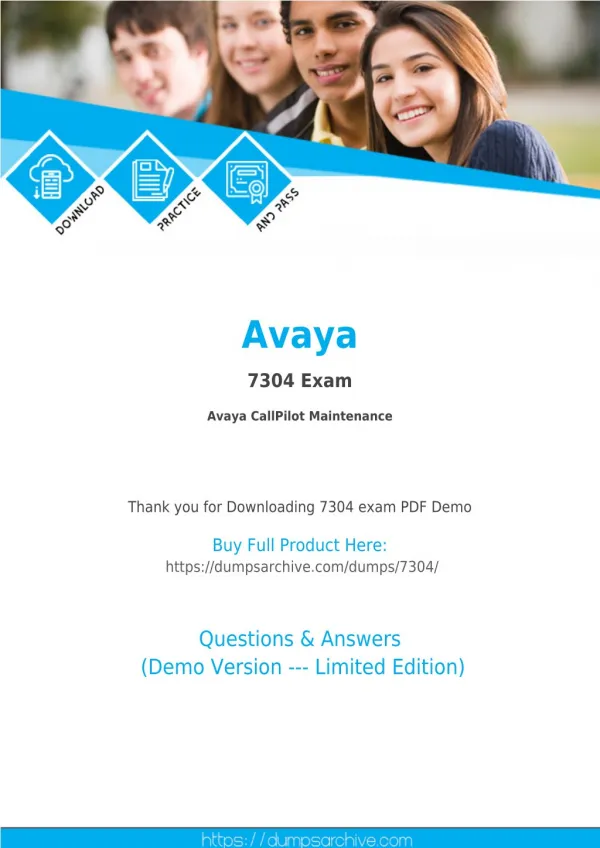 Latest Avaya 7304 Dumps PDF with Verified 7304 Questions PDF