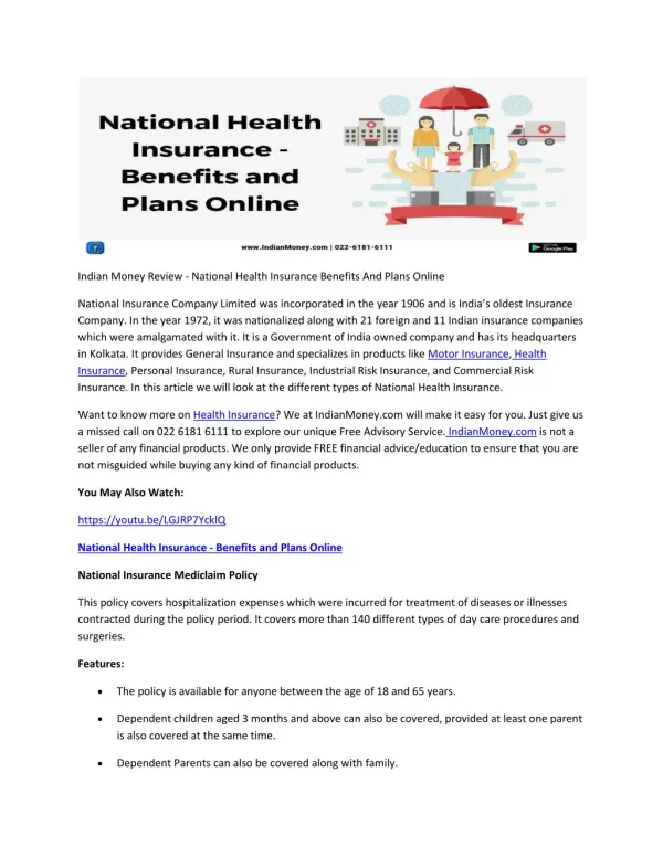 Indian Money Review - National Health Insurance Benefits And Plans Online