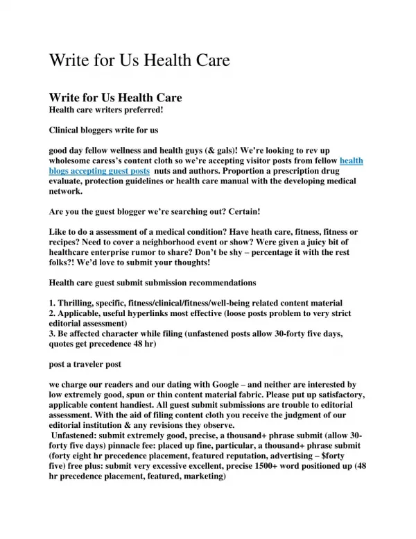 Write for Us Health Care