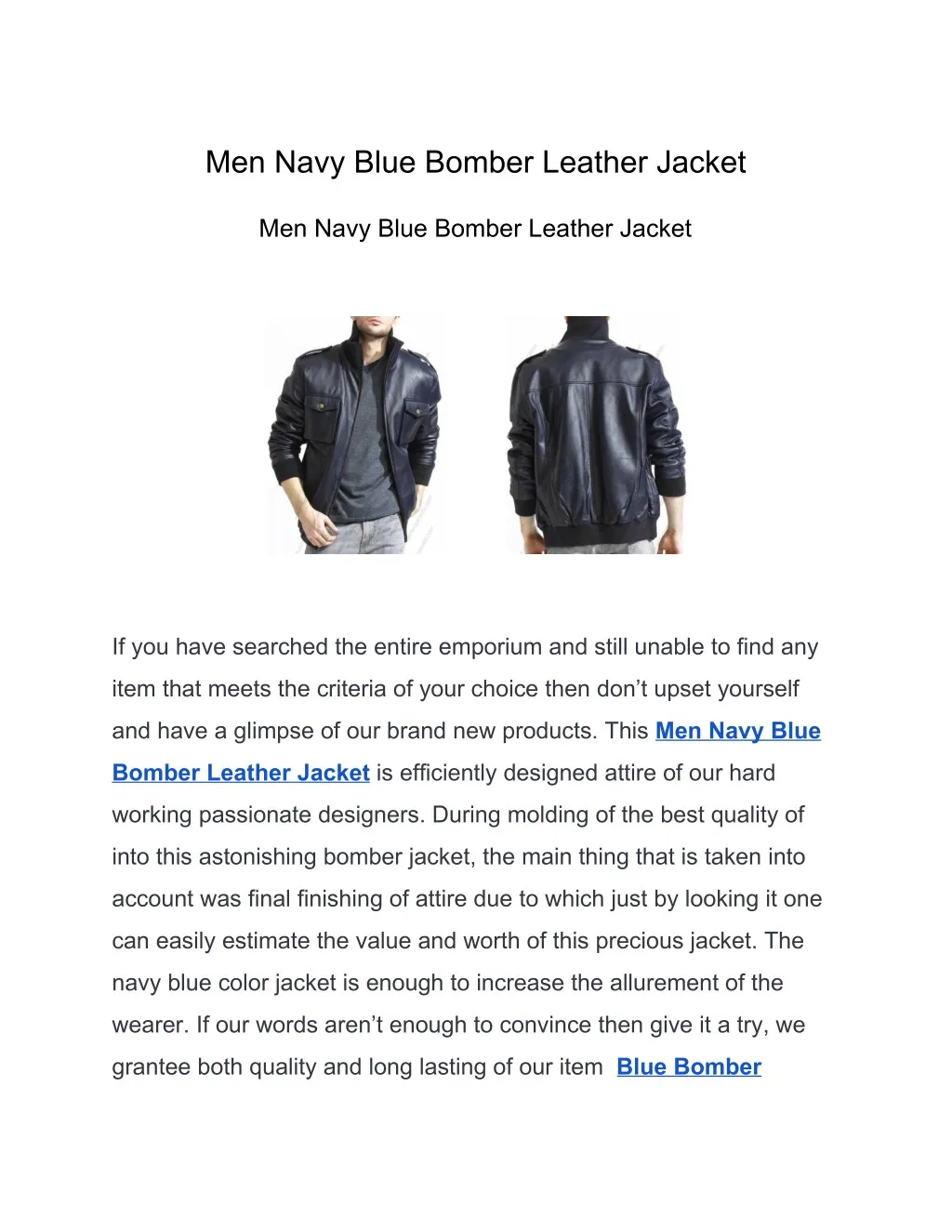 men navy blue bomber leather jacket