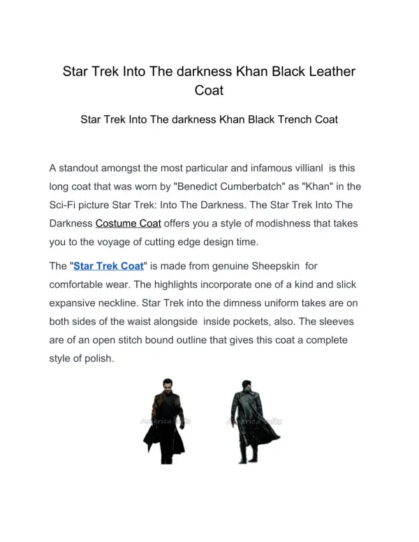 SAtar Trek into the Drakness Khan Black Leather coat