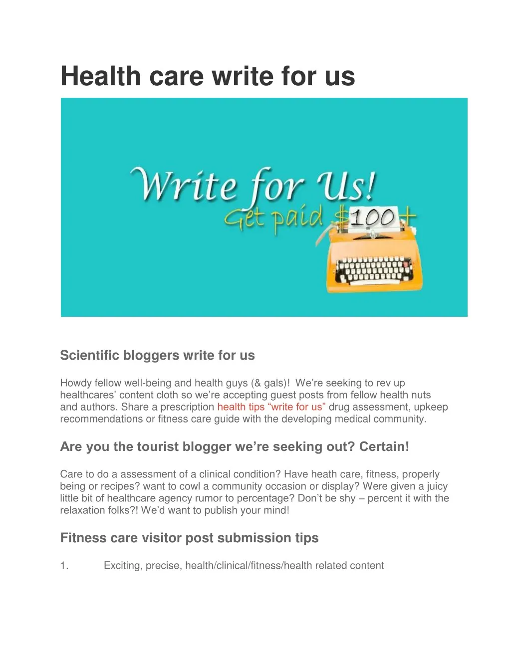 health care write for us