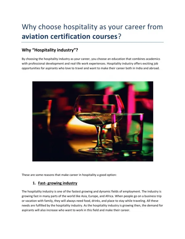 Why choose hospitality as your career from aviation certification courses?