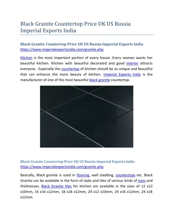 Black Granite Countertop Price UK US Russia Imperial Exports India