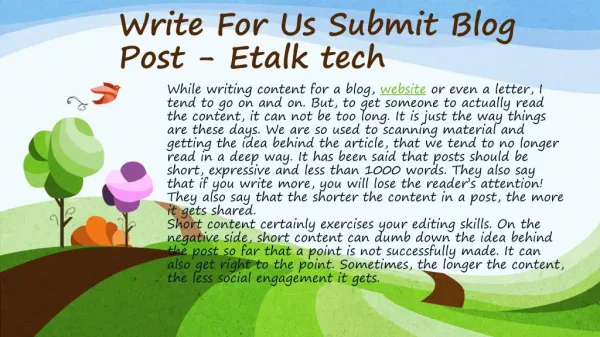 Write For Us Submit Blog Post - Etalk tech
