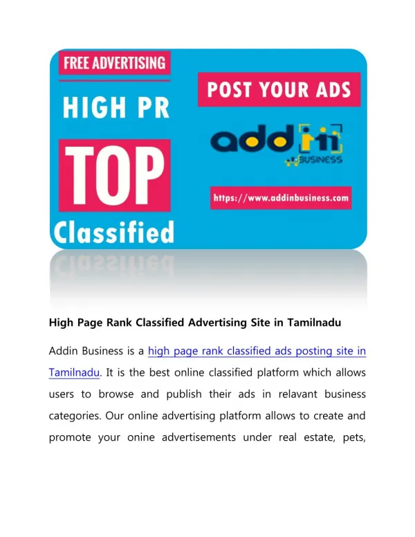 High Page Rank Classified Advertising Site in Tamilnadu