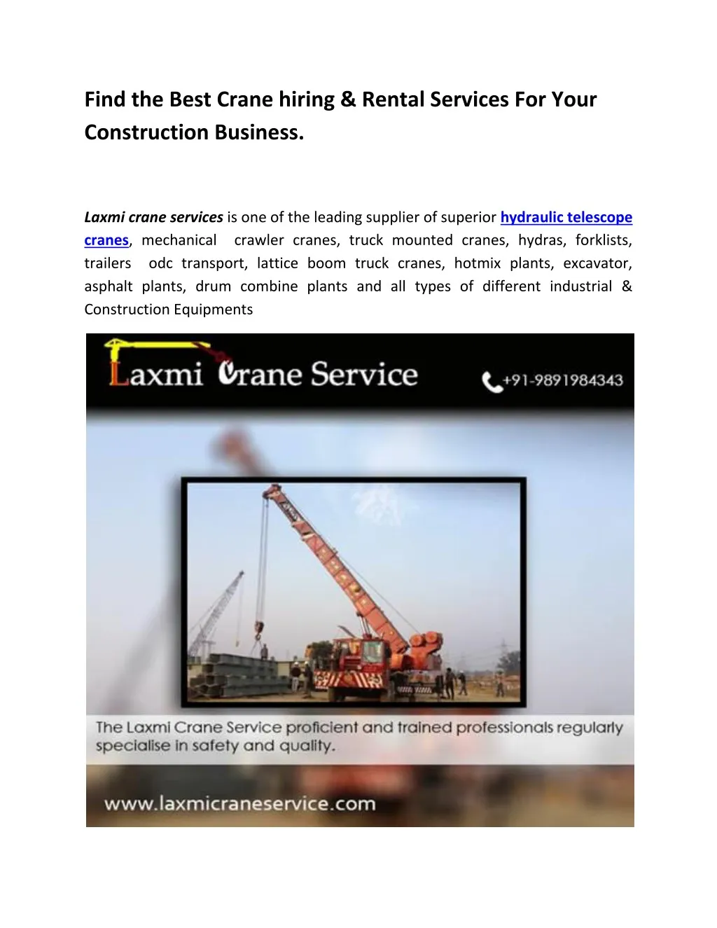 find the best crane hiring rental services