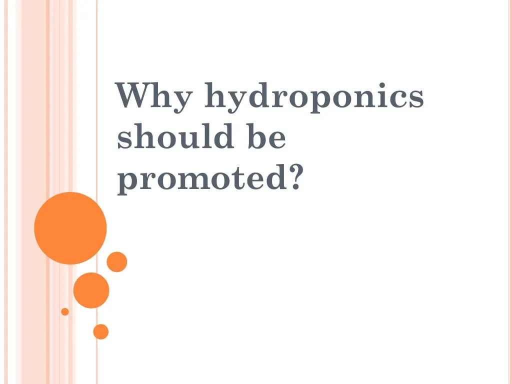 why hydroponics should be promoted