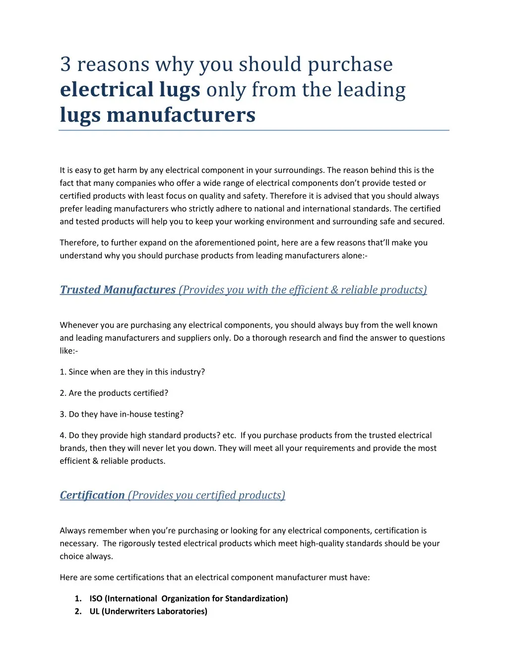 3 reasons why you should purchase electrical lugs