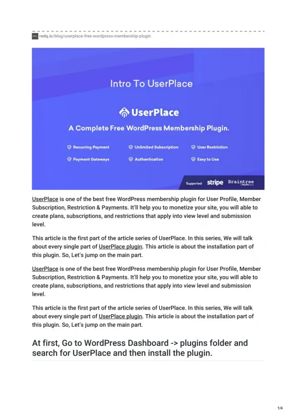 Userplace - A Complete WordPress Membership Plugin Free