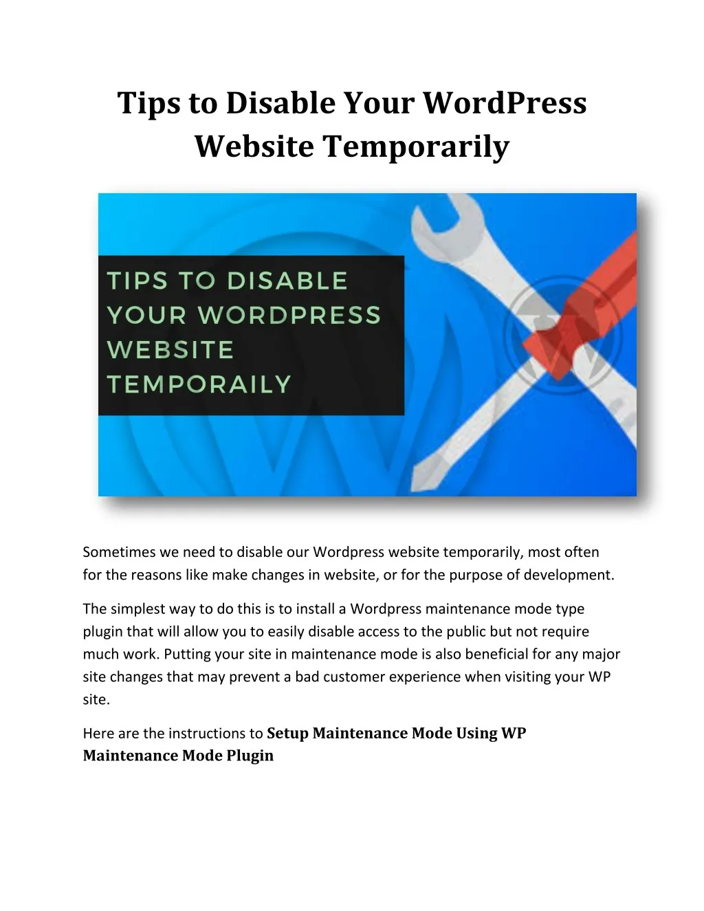 tips to disable your wordpress website temporarily