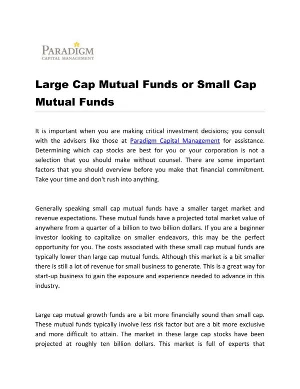 Large Cap Mutual Funds or Small Cap Mutual Funds
