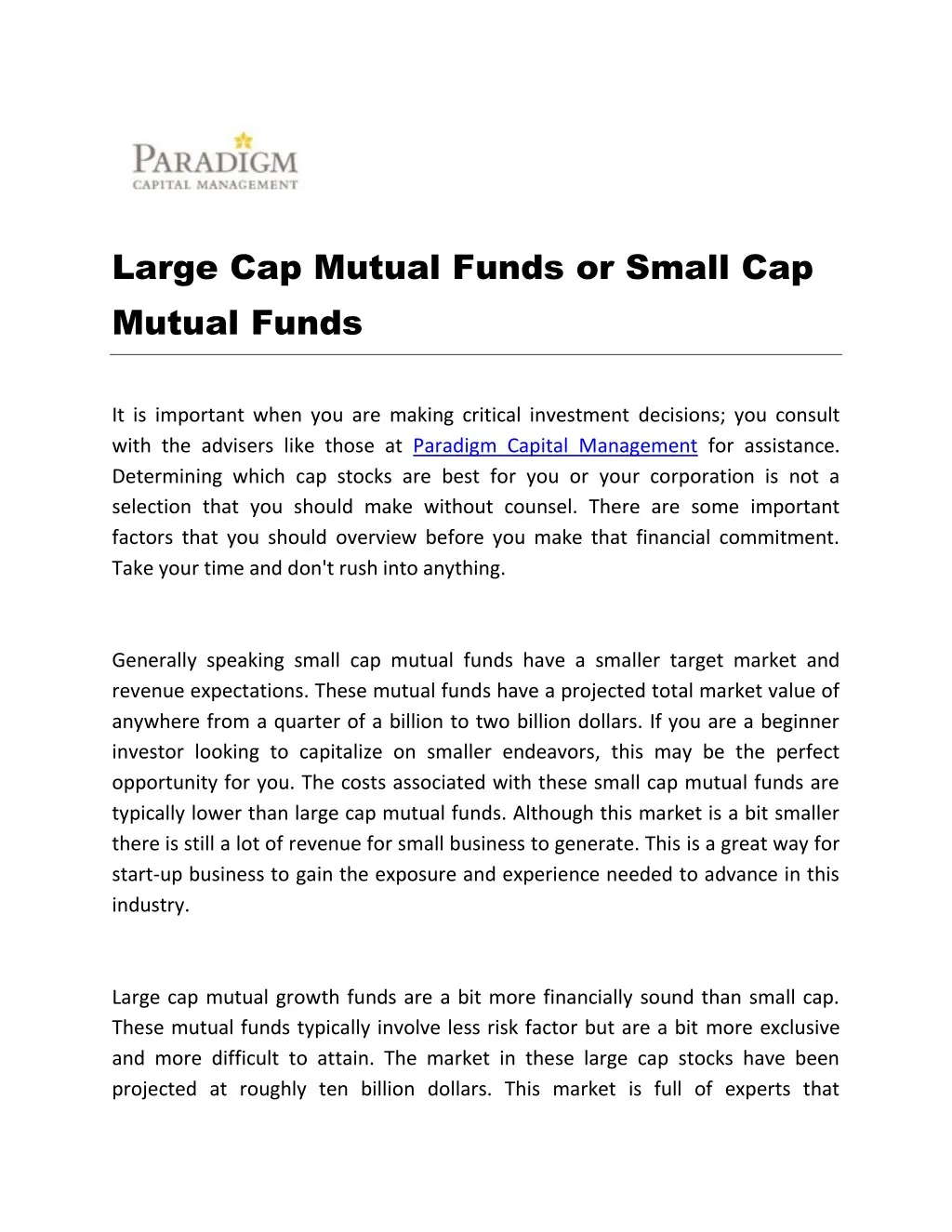 large cap mutual funds or small cap mutual funds