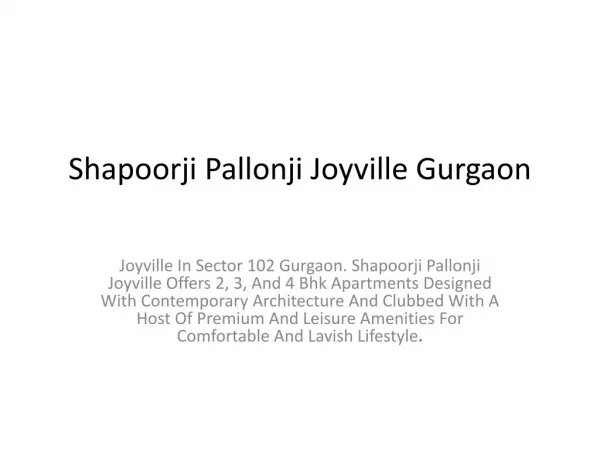 Shapoorji Pallonji Joyville Gurgaon