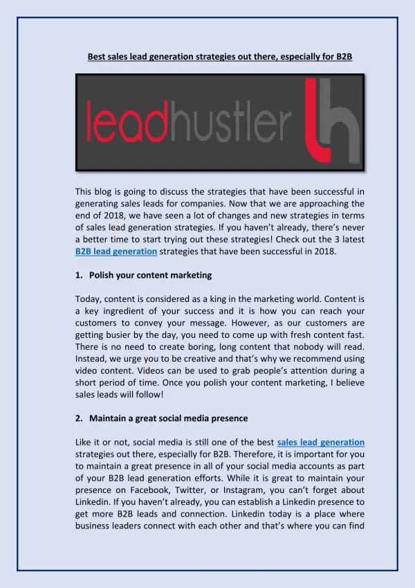 Best sales lead generation strategies out there, especially for B2B