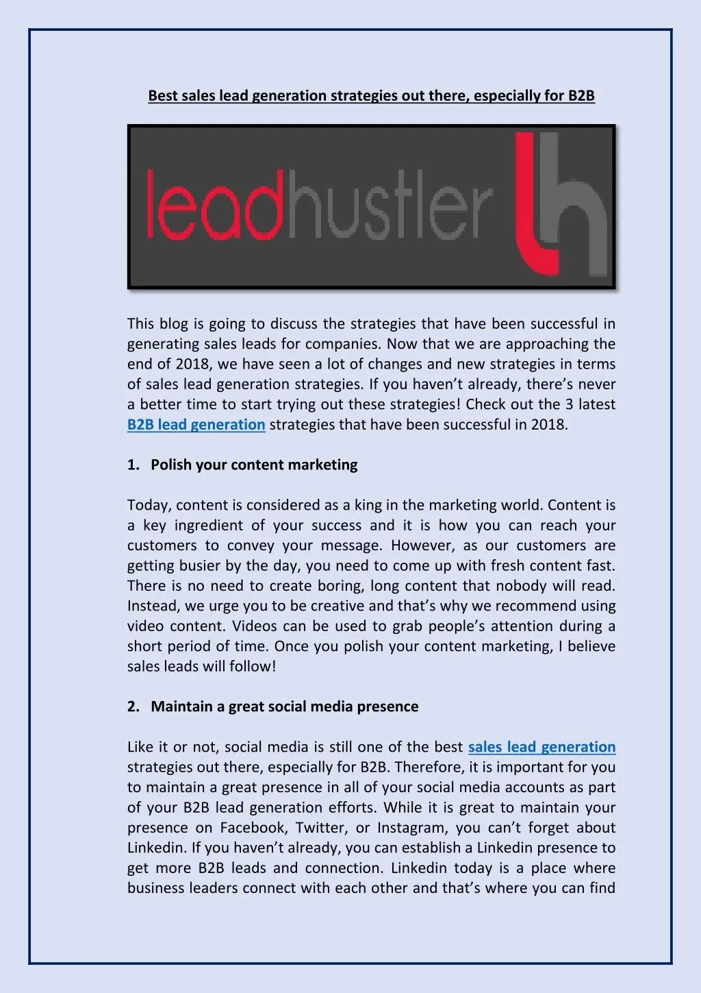 best sales lead generation strategies out there