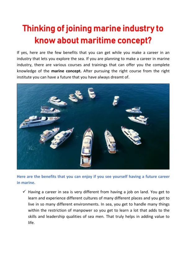 Thinking of joining marine industry to know about maritime concept?