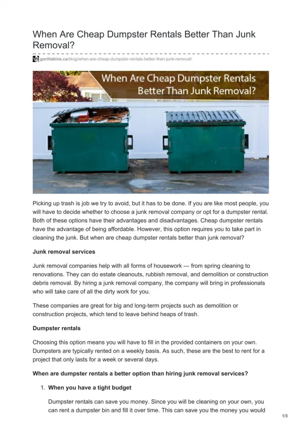 When are cheap dumpster rentals better than junk removal?