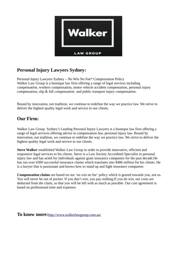 Personal Injury Compensation lawyers Sydney