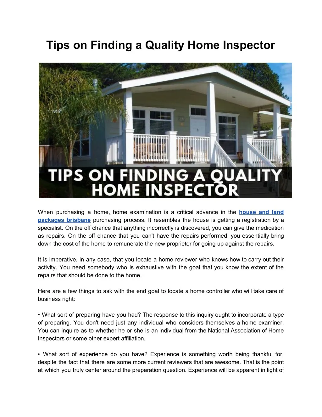 tips on finding a quality home inspector