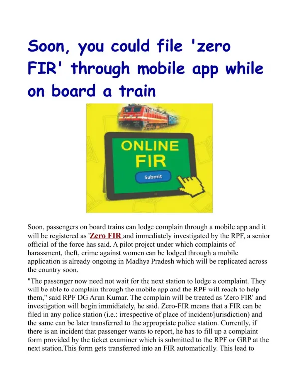 soon you could file zero fir through mobile