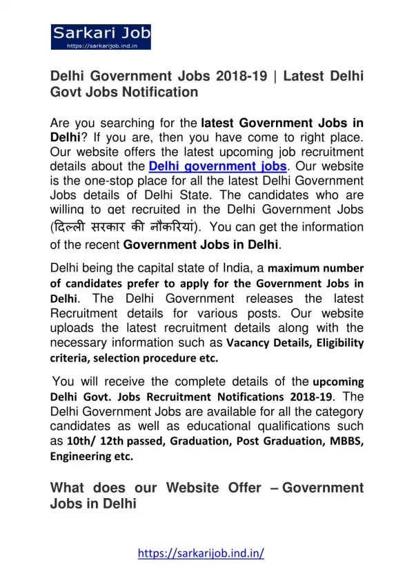 Delhi Government Jobs 2018-19 | Latest Delhi Govt Jobs