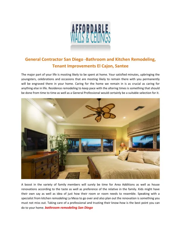 General Contractor San Diego -Bathroom and kitchen Remodelling, Tenant Improvements El Cajon, Santee