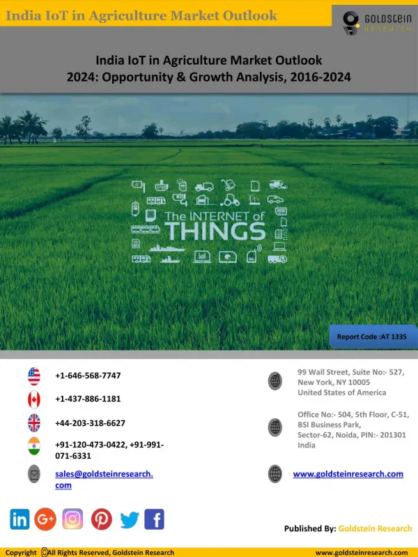 Global IoT In Agriculture Market Outlook 2024: Global Opportunity And Demand Analysis, Market Forecast, 2016-2024