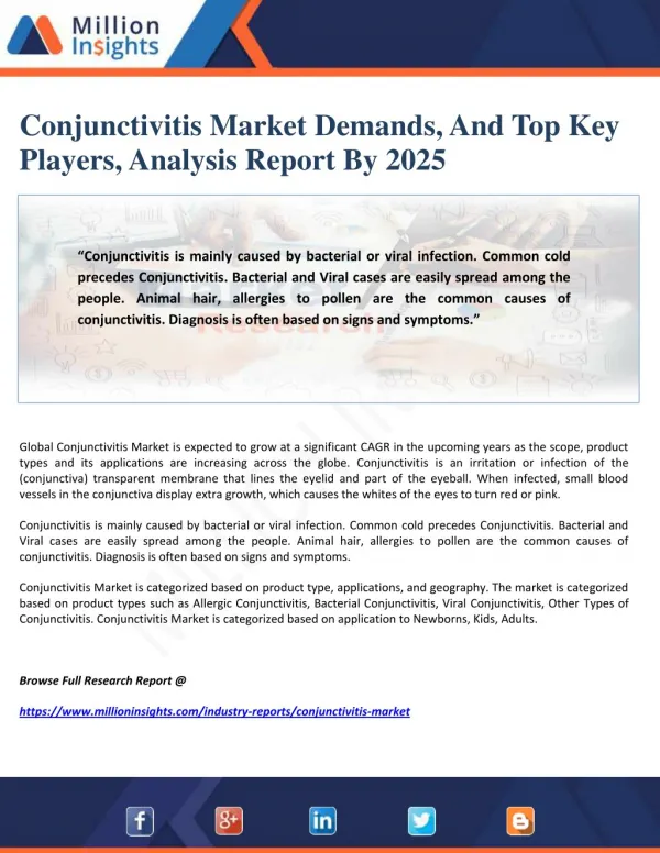 Conjunctivitis Market Demands, And Top Key Players, Analysis Report By 2025