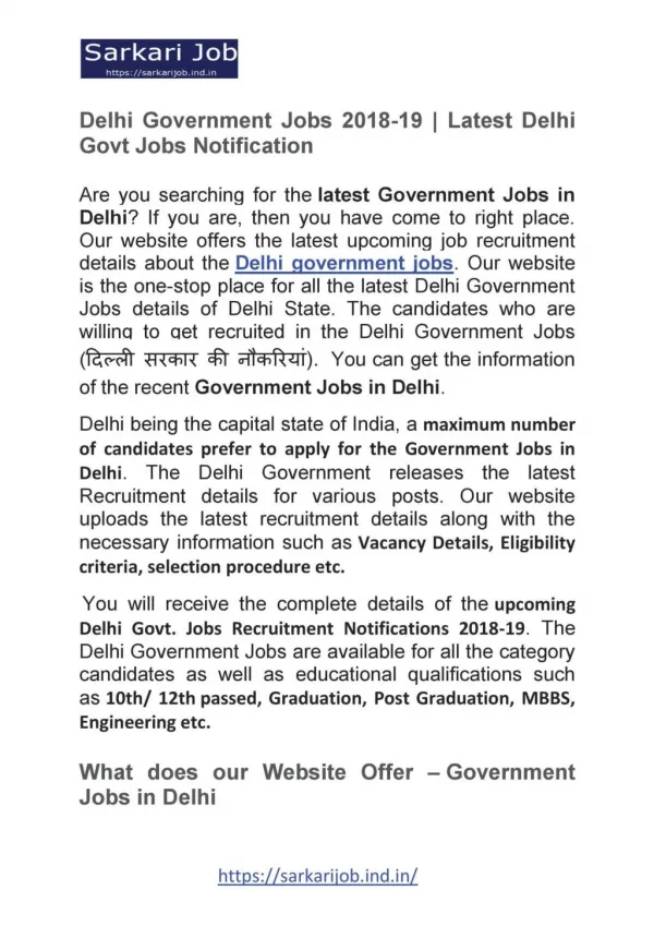 Delhi Government Jobs 2018-19 | Latest Delhi Govt Jobs