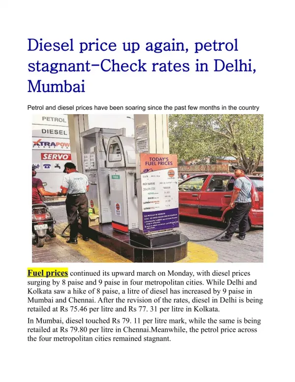 Diesel price up again, petrol stagnant: Check rates in Delhi, Mumbai