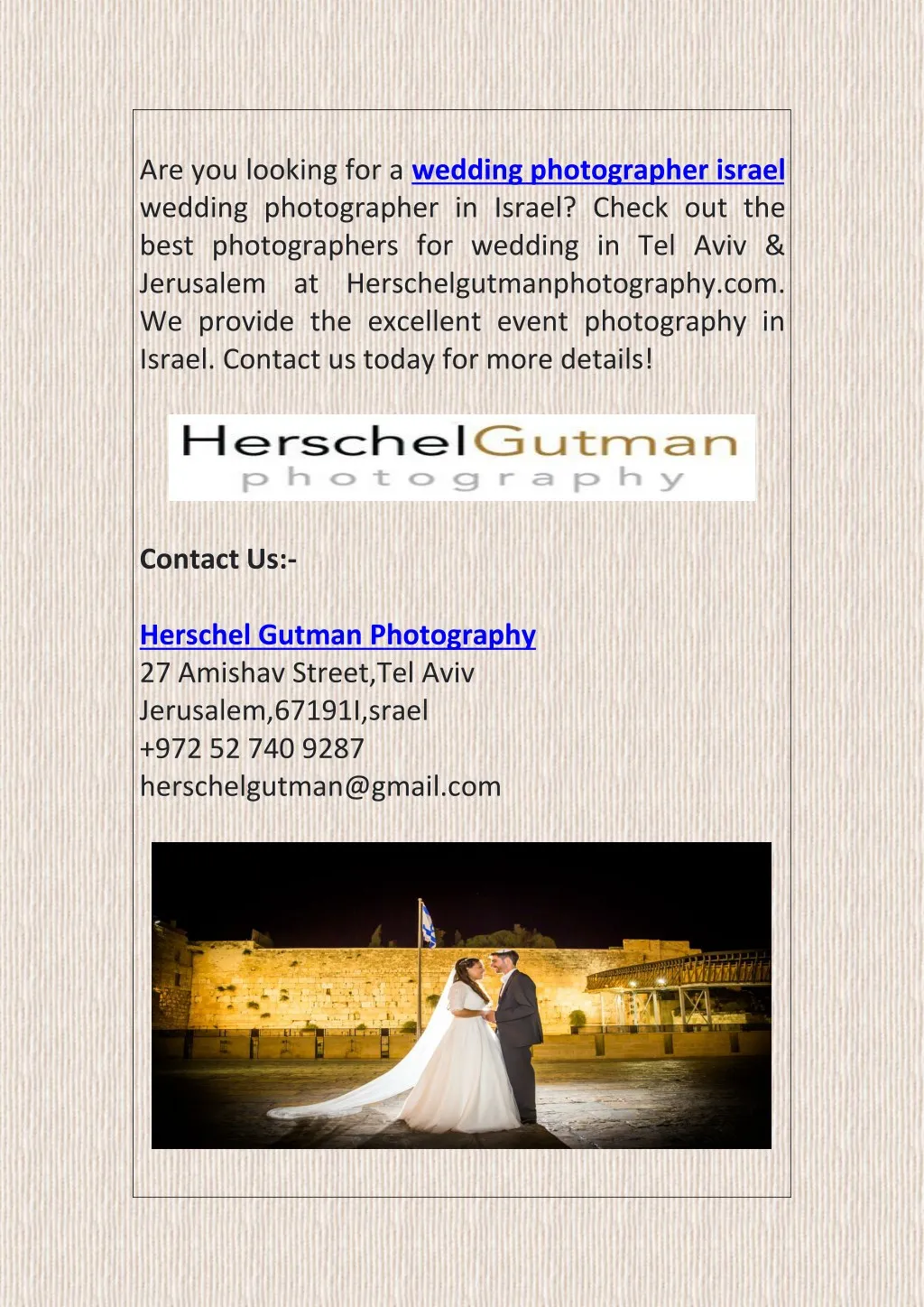 are you looking for a wedding photographer israel
