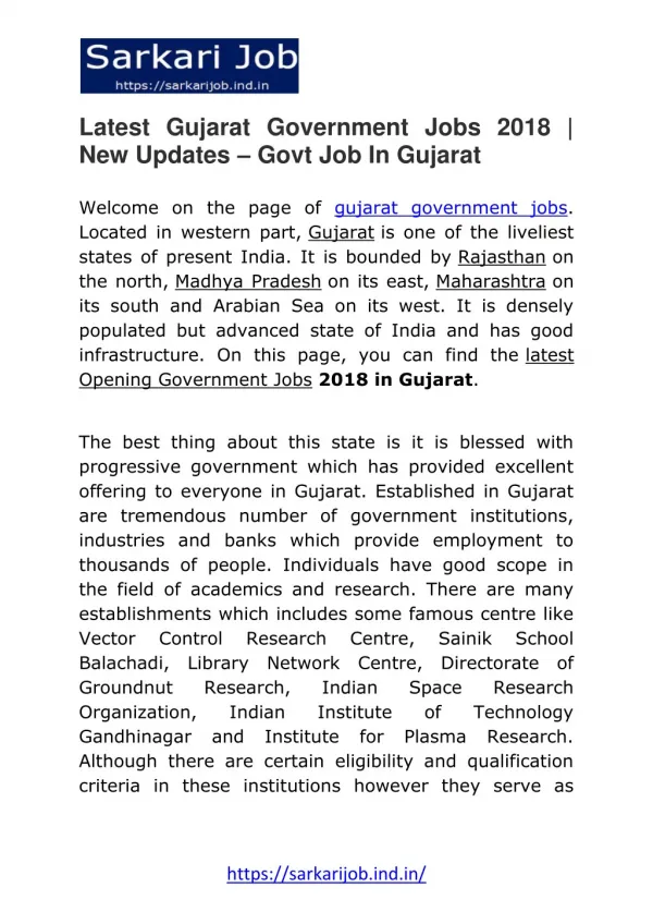 Latest Gujarat Government Jobs 2018 | New Updates – Govt Job In Gujarat