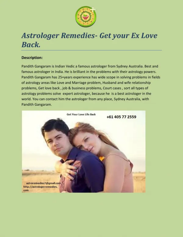 Astrologer Remedies- Get your Ex Love Back.