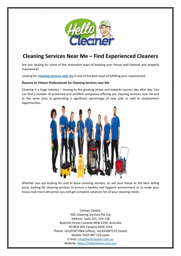 Cleaning Services Near Me – Find Experienced Cleaners