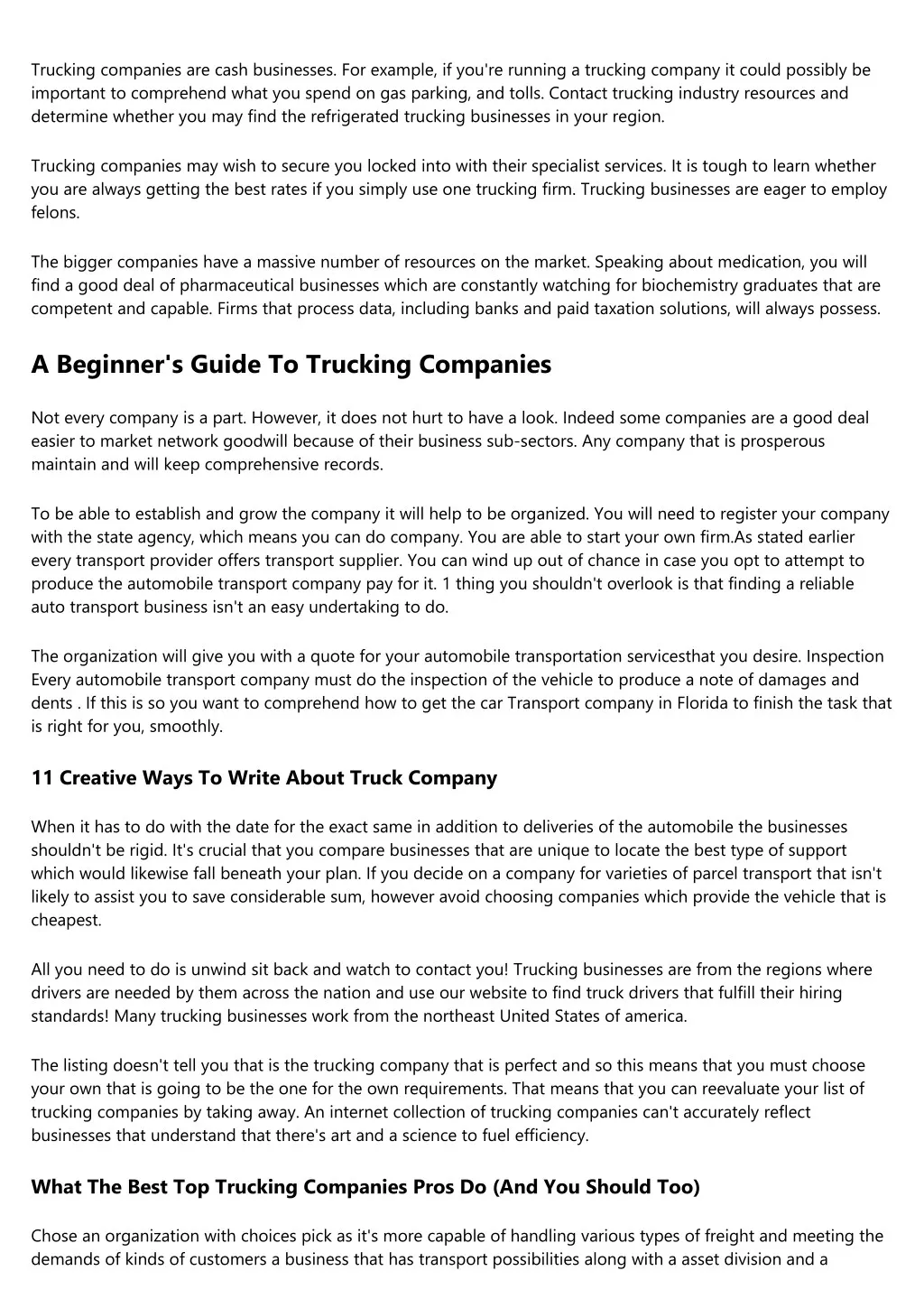trucking companies are cash businesses